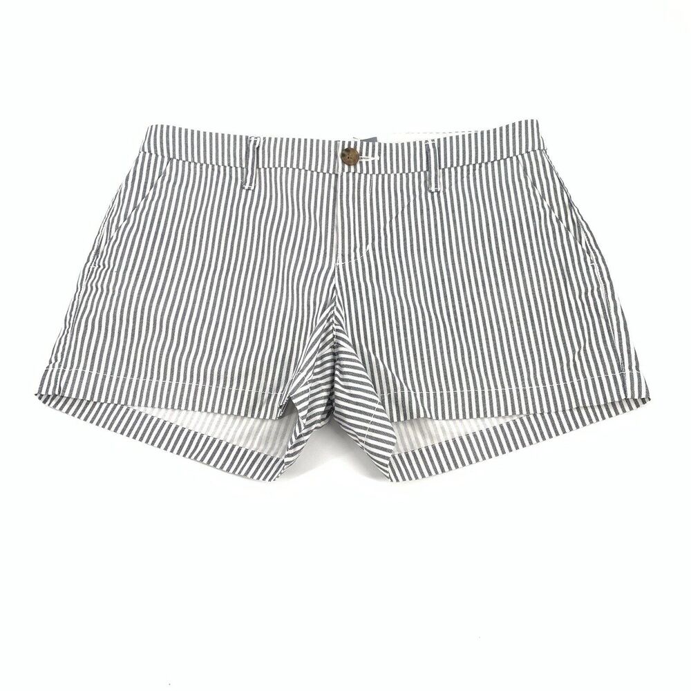 Old Navy Vertical Striped Chino Shorts 6 Womens White Gray Flat Front Preppy S